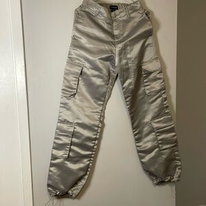 125. Shinny silver parachute cargo pants XS